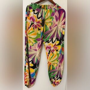 Jams World Colorful Tropical Floral Tapered Ankle Pants Size: L Made in Hawaii